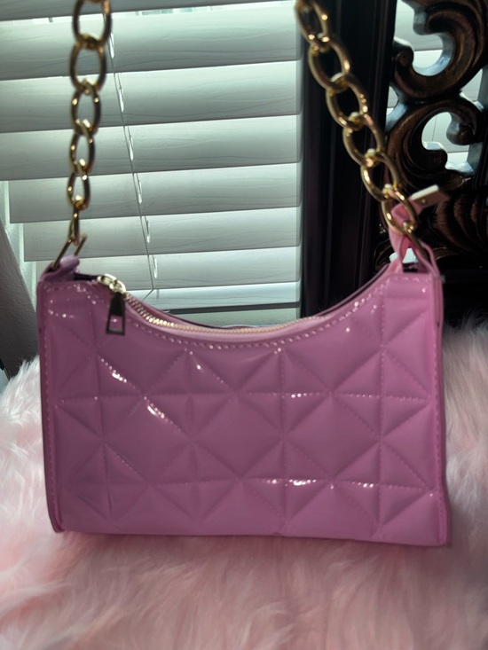Handbags - Pink Quilted Patent Shoulder Bag with Gold Chain